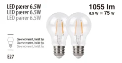 Led-Pærer|LED-pære standard 6,5 W E27 2-pk.