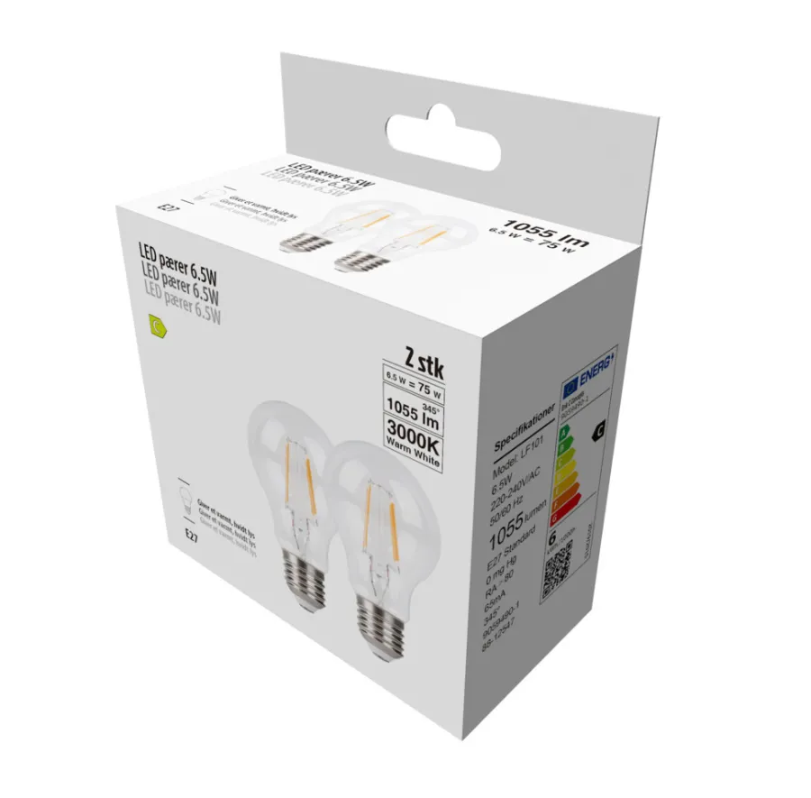 Led-Pærer|LED-pære standard 6,5 W E27 2-pk.