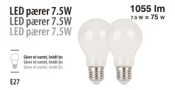 Led-Pærer|LED-pære standard 7,5 W E27 2-pk.