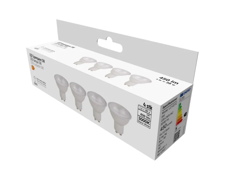 Led-Pærer|LED-spotpære GU10 5 W LED SMD 4-pk.