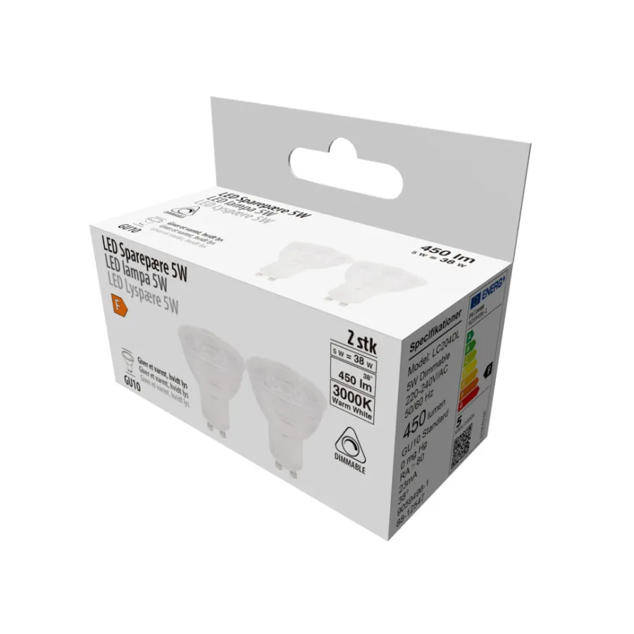 Led-Pærer|LED-spotpære 5 W GU10 dæmpbar 2-pk.