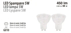 Led-Pærer|LED-spotpære 5 W GU10 2-pk.