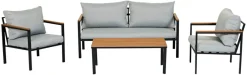 Sunlife® Sæsonafslutning|Loungemøbler|Loungesæt Tokyo 4 dele sort/grå/teak -