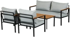 Sunlife® Sæsonafslutning|Loungemøbler|Loungesæt Tokyo 4 dele sort/grå/teak -