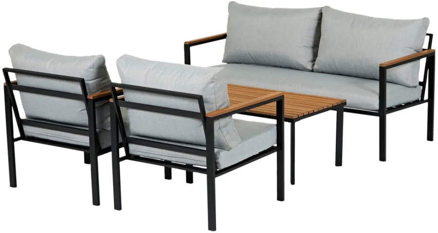 Sunlife® Sæsonafslutning|Loungemøbler|Loungesæt Tokyo 4 dele sort/grå/teak -