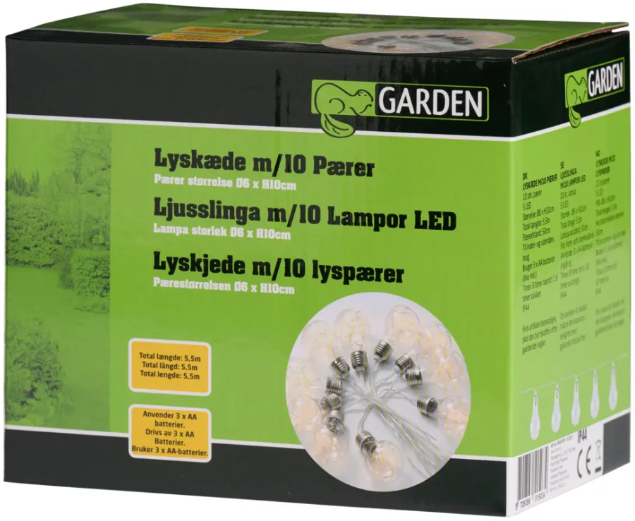 Garden® Sæsonafslutning|Dekorativ Belysning - Udendørs|Lyskæde med 10 pærer 5,5 meter -