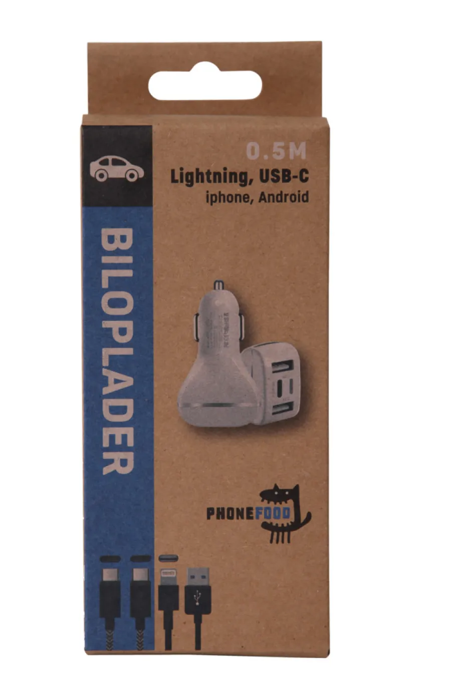 PhoneFood Kabler & Adaptere|Oplader 12V til bilen med USB-C