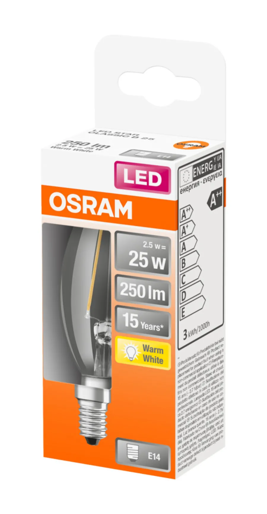Osram Led-Pærer|LED Star Classic klar kertepære E14 2,5 W