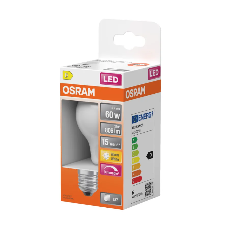 Osram Led-Pærer|LED Superstar Classic mat standardpære dæmpbar E27 7 W