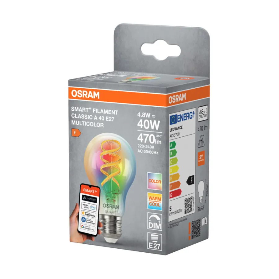 Osram Led-Pærer|Smart Pærer|SMART+ klar filamentpære RGBW E27 4,8 W
