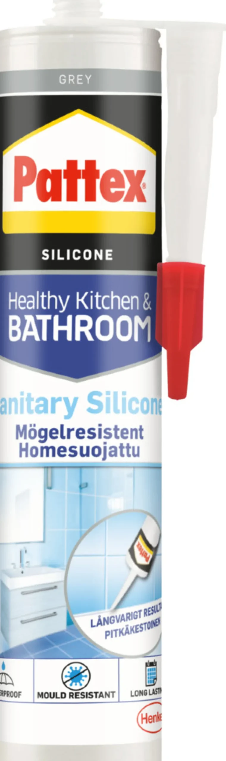 Pattex Silikone|sanitetssilikone grå 280 ml