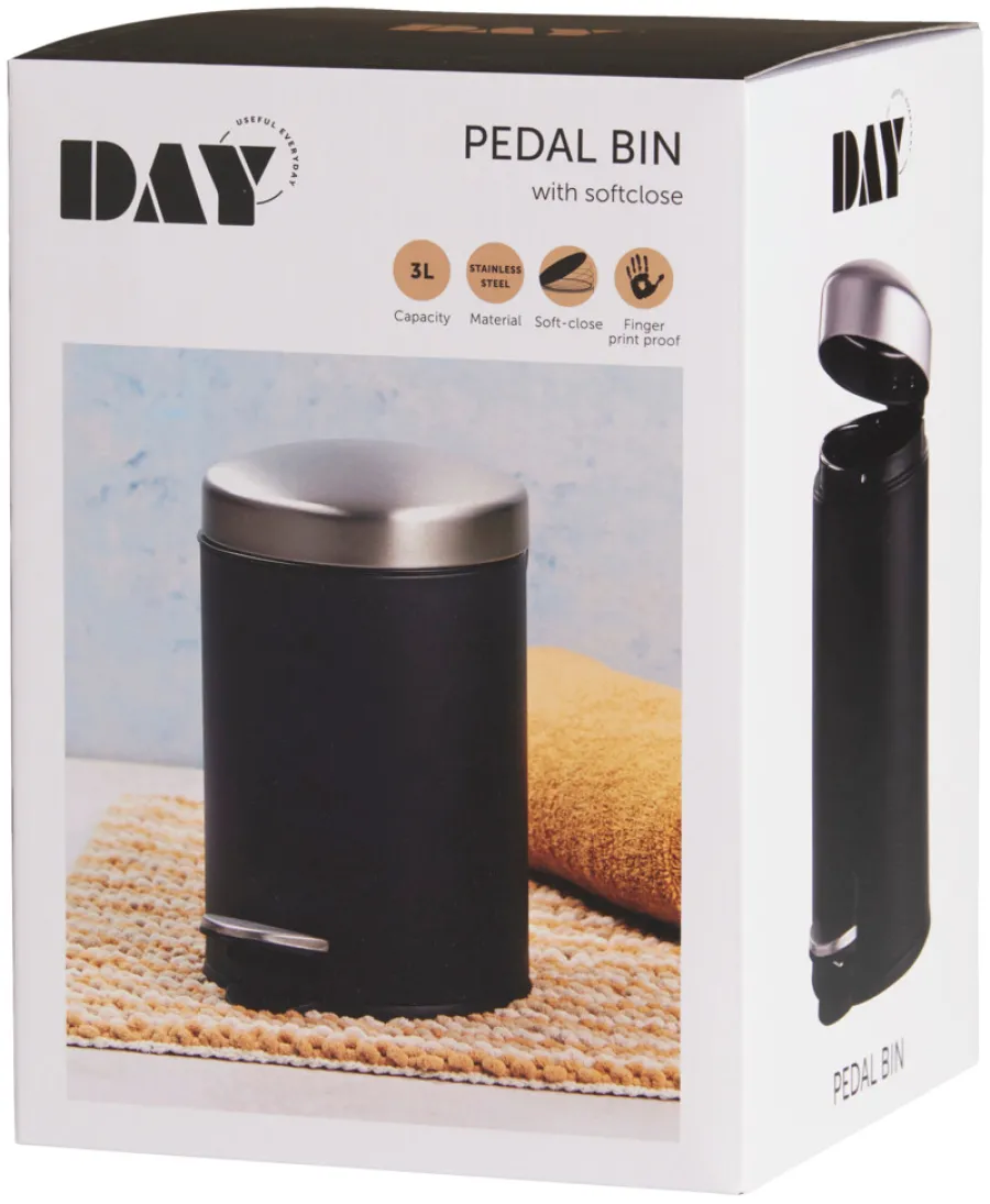 DAY Tilbehør Til Badeværelset|Pedalspand med softluk 3 liter - Sort/grå
