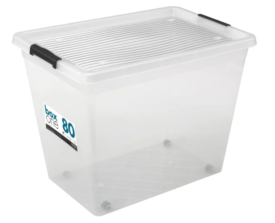 Plast1 Opbevaringskasser|plastboks m/låg klar - BoxOne 80