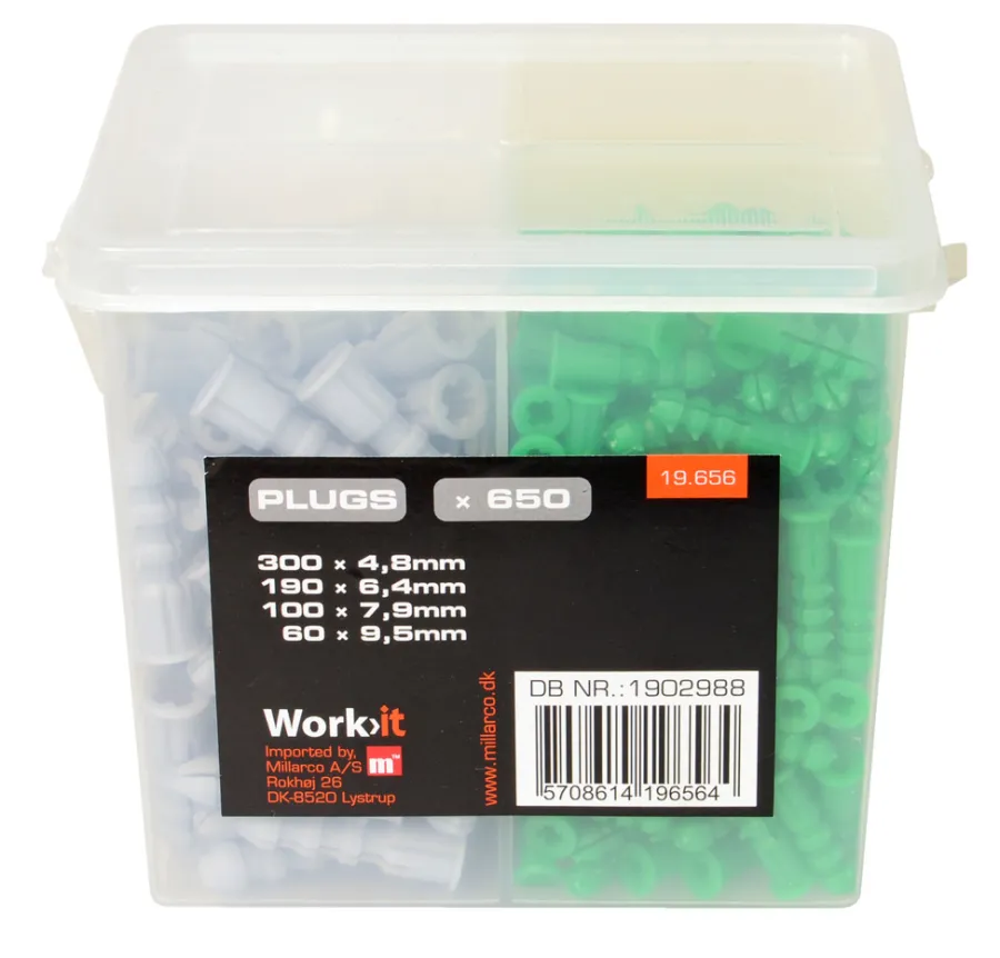 HOME it WORK Dyvler & Plugs|Plugs sortiment ass. 650 stk.