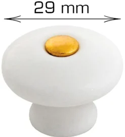 HOME it Greb & Hængsler|Porcelænsknop guld center Ø29 mm 2 stk.