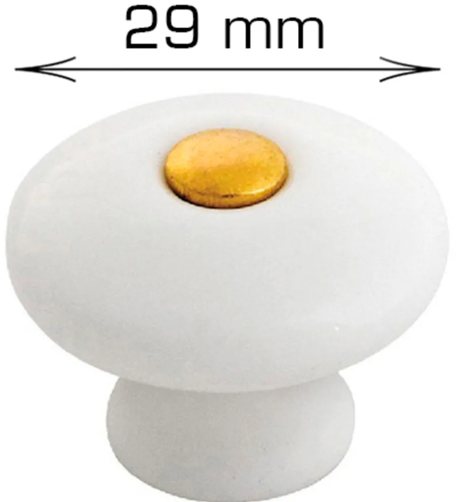 HOME it Greb & Hængsler|Porcelænsknop guld center Ø29 mm 2 stk.
