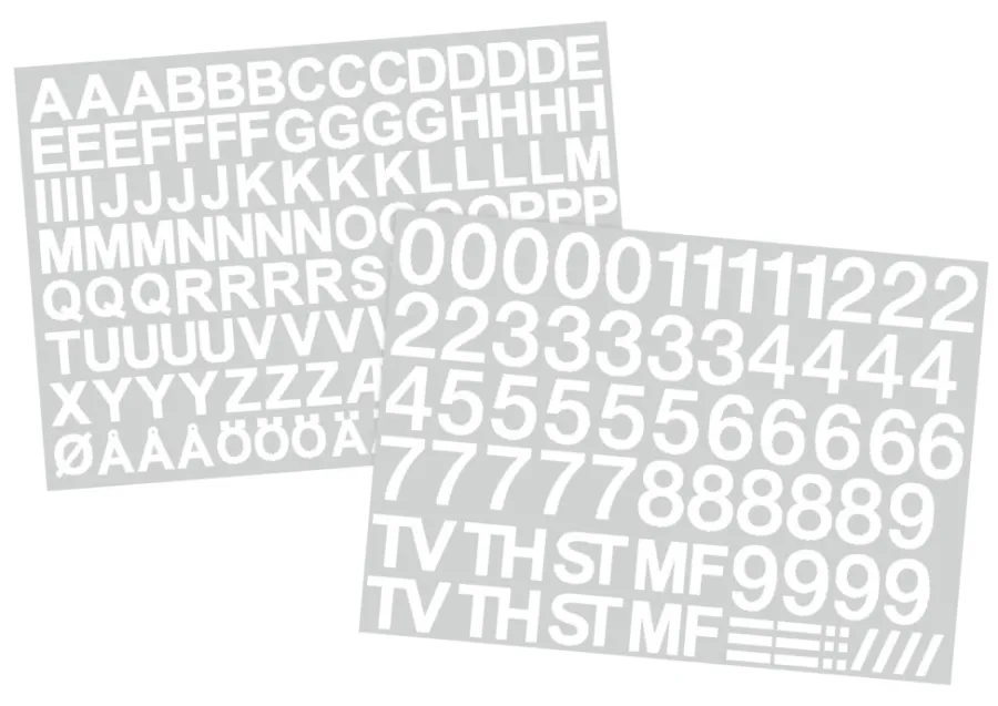 Postkasser|Husnumre & -Bogstaver|Postkassestickers med tal og bogstaver hvid