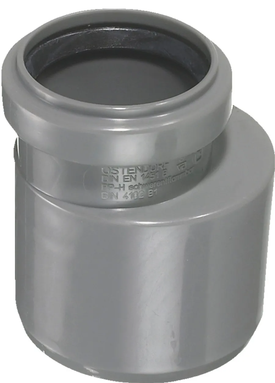 Afløbsrør|PP reduktion lav grå 75 mm x 50 mm