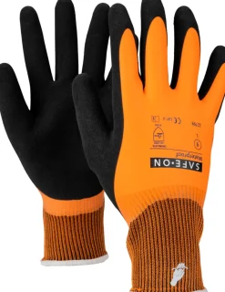 Safe-On Arbejdshandsker|vandtætte arbejdshandsker sort/orange str. 9