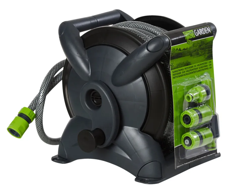 Garden® Haveslanger & Tilbehør|Slangeopruller m/15 m slange, 3 koblinger og pistol