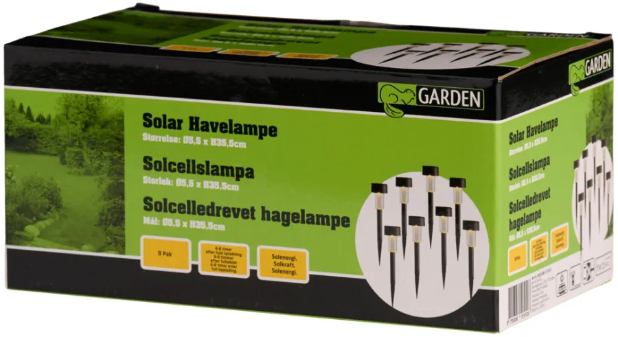 Garden® Sæsonafslutning|Solcellelamper|Solcellelamper til haven H35,5 cm 8-pk. - Sort