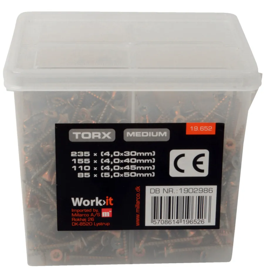 HOME it WORK Skruer|Spånpladeskruer elforzinket i boks medium - 585 stk.