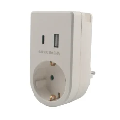 Elworks Stikdåser|Lyd & Tilbehør Til Mobiltelefoner|Stikadapter schuko m/USB & mobilholder -