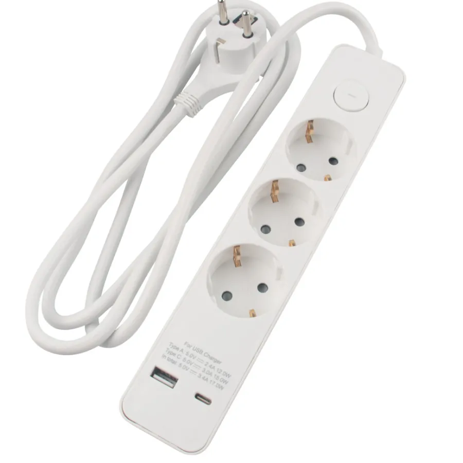 Elworks Stikdåser|3-Stikdåse med USB-opladning - Hvid