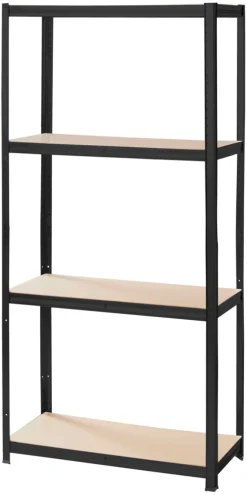Arbejdsborde & Reoler|Stålreol sort m/4 hylder 90 x 190 x 40 cm