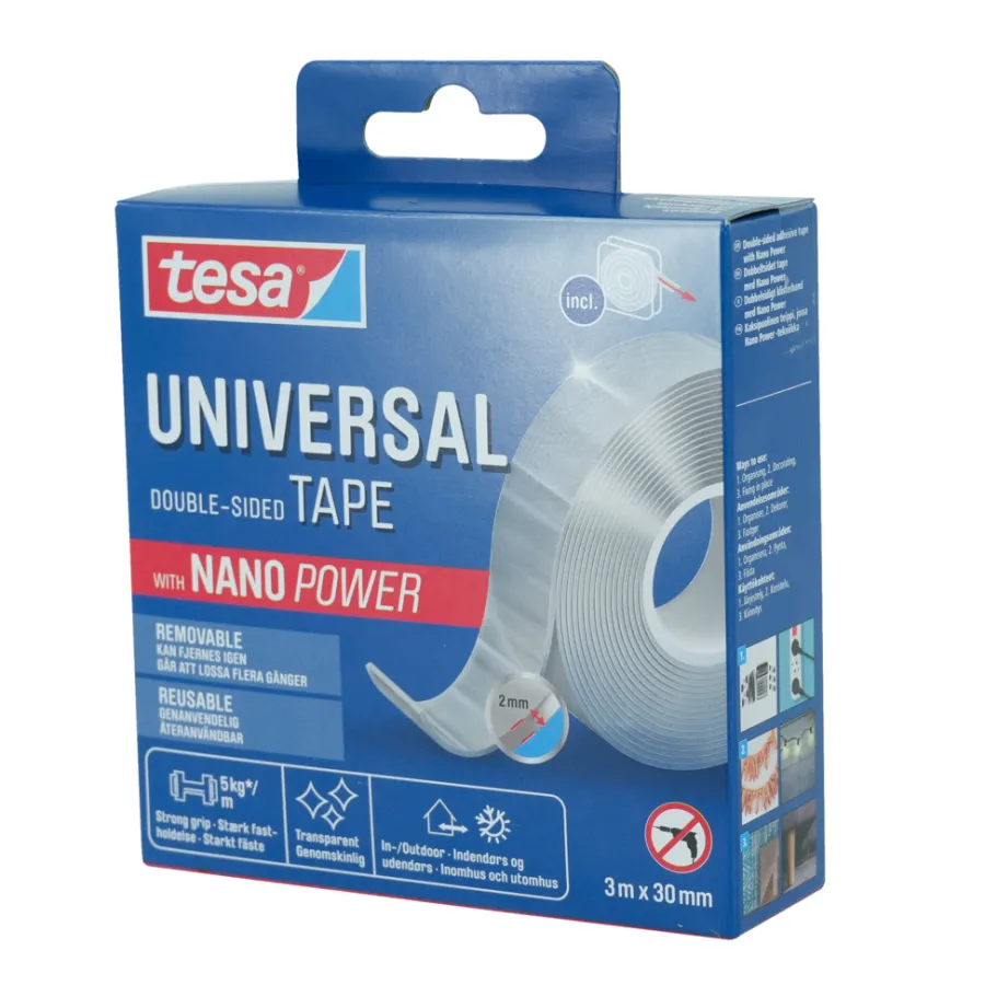 tesa® Tape|Nano Power dobbeltklæbende tape 30 mm x 3 meter Transparant