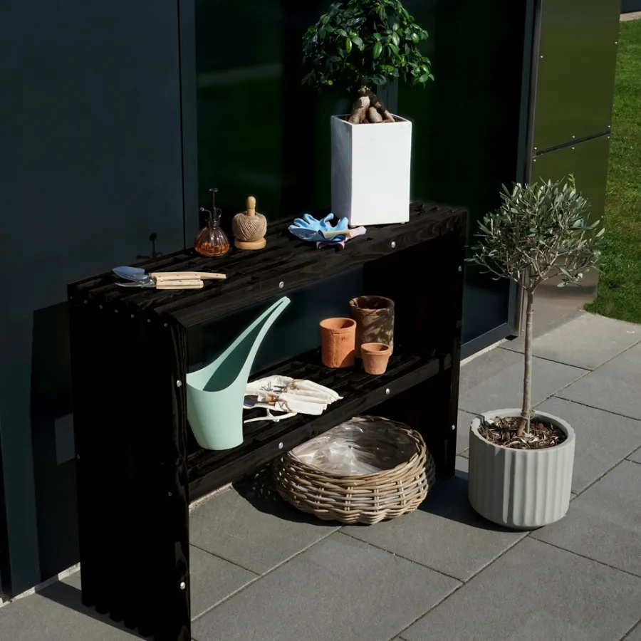 Planteborde & Højbede|Øvrige Havemøbler|Tralle plantebord 115 x 32 x 80 cm Sort