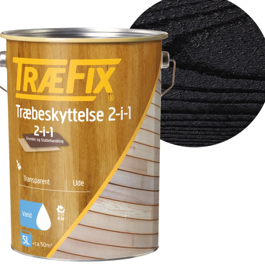 TræFix® Træbeskyttelse|sort træbeskyttelse 2-i-1 5 liter Sort (transparent)