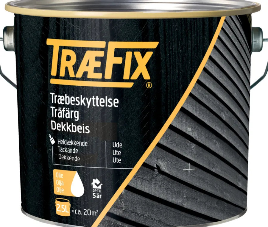 TræFix® Træbeskyttelse|træbeskyttelse heldækkende svenskrød 2,5 l Svenskrød (svarende til NCS S 6030-Y70R og RAL 3009)