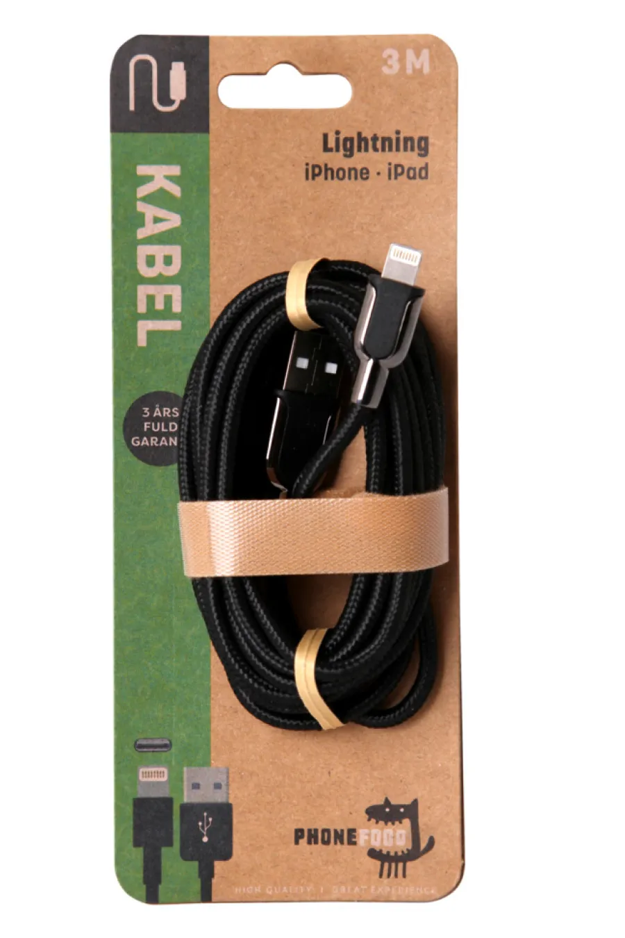 PhoneFood Kabler & Adaptere|USB-A til lightning kabel - 3 meter