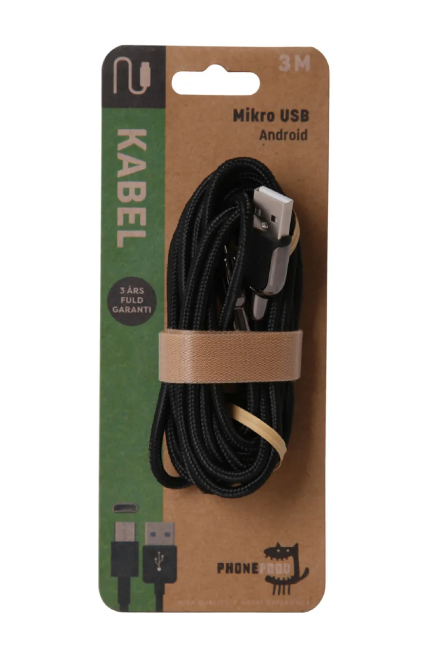 PhoneFood Kabler & Adaptere|USB-A til micro USB kabel - 3 meter