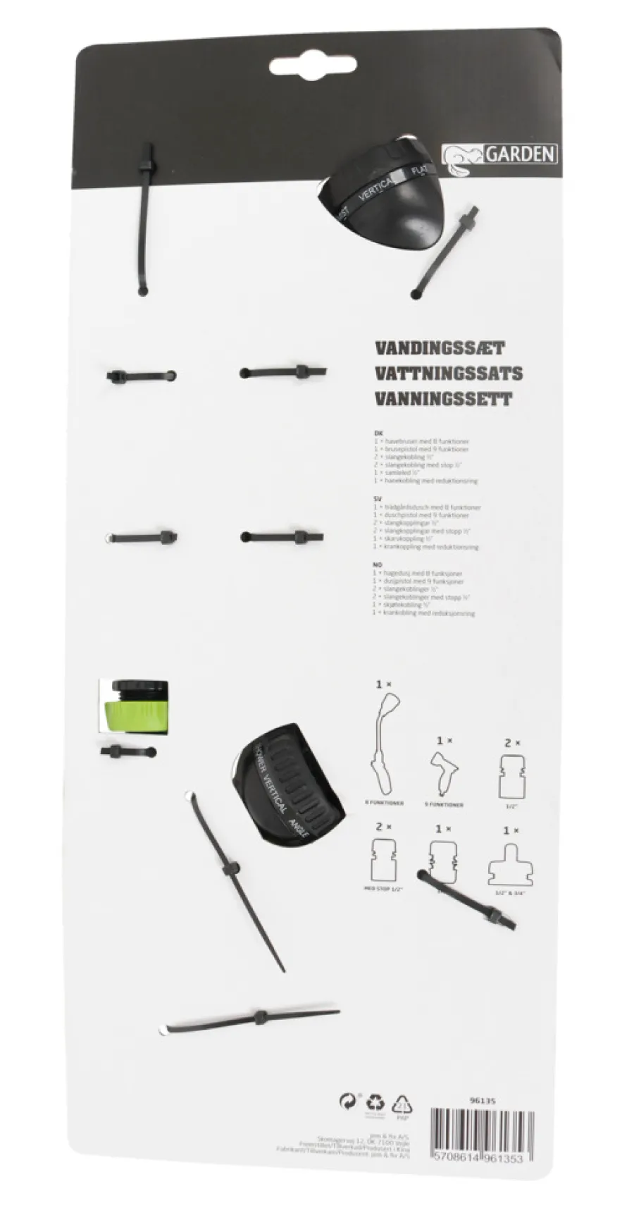 Garden® Koblinger & Sprøjtepistoler|Vandingssæt 8 dele 1/2"–3/4" - Grøn/sort
