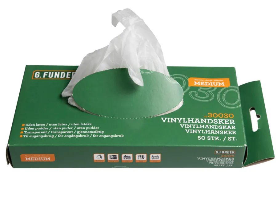 G. Funder Rengøringsartikler|Vinylhandsker str. M 50 stk. -