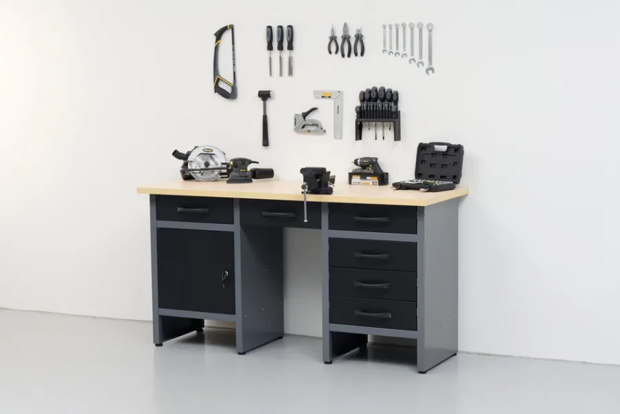 Arbejdsborde & Reoler|Værkstedsbord med skab/skuffer 160 x 60 x 85 cm