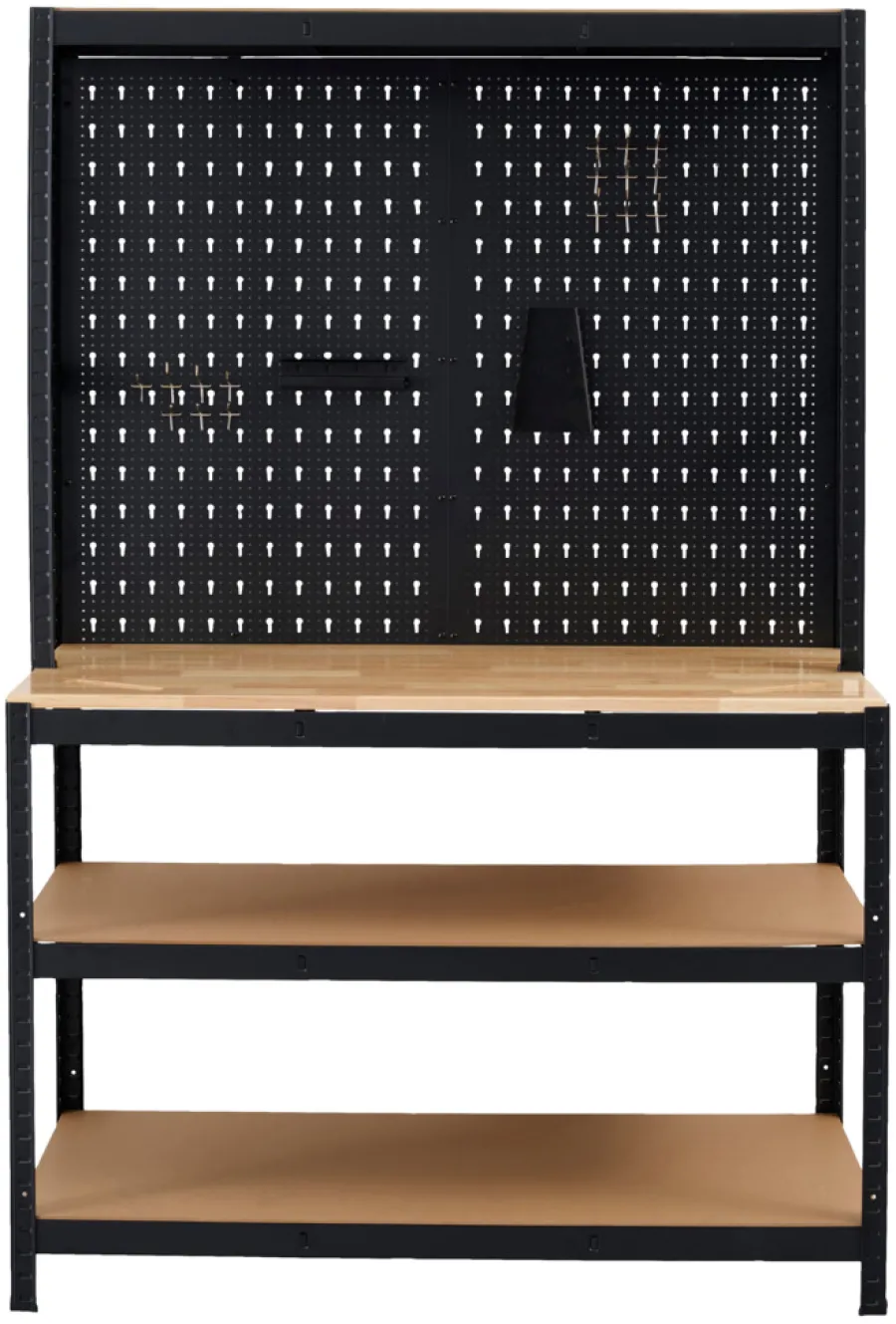 Arbejdsborde & Reoler|Værkstedsbord m/væg og hylder 180x120x60 cm