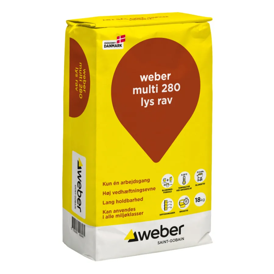 Weber Saint-Gobain Cement & Mørtel|Weber Multi 280 Farvet hæftemørtel 18 kg Lys rav