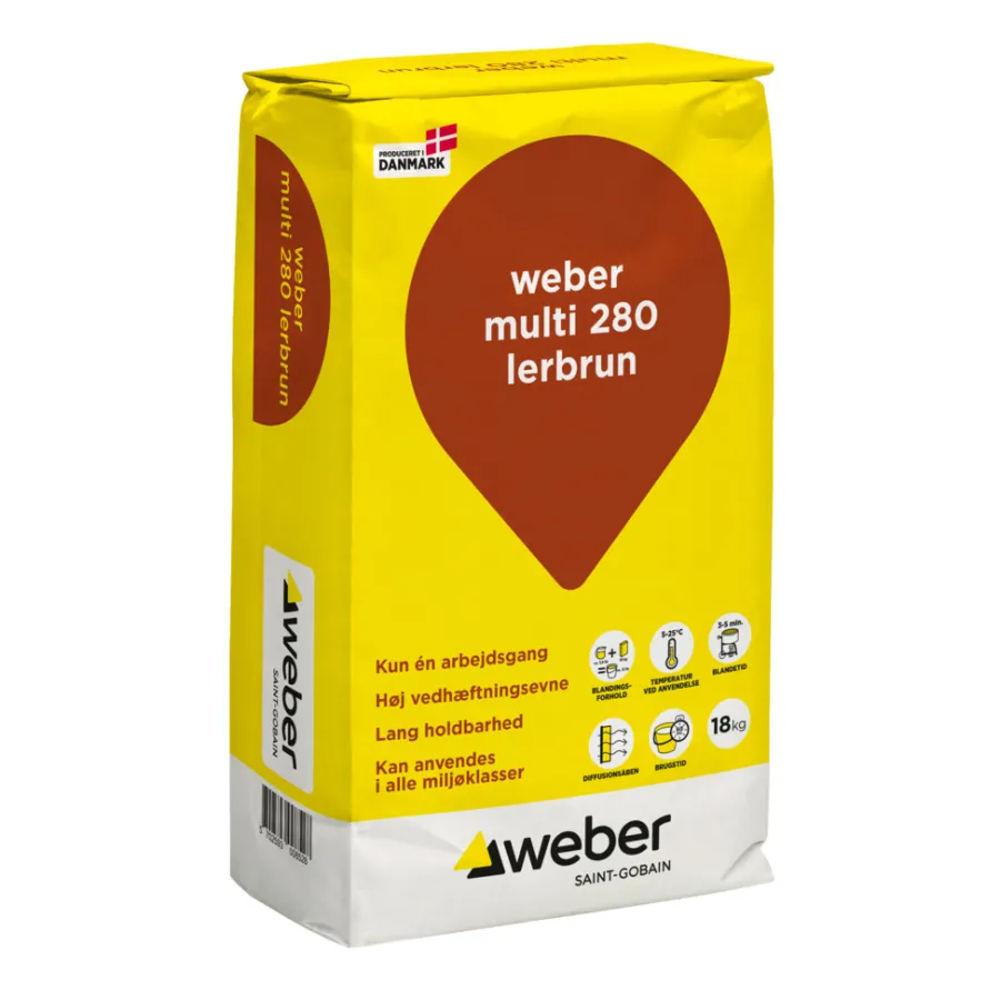 Weber Saint-Gobain Cement & Mørtel|Weber Multi 280 Farvet hæftemørtel 18 kg Lerbrun