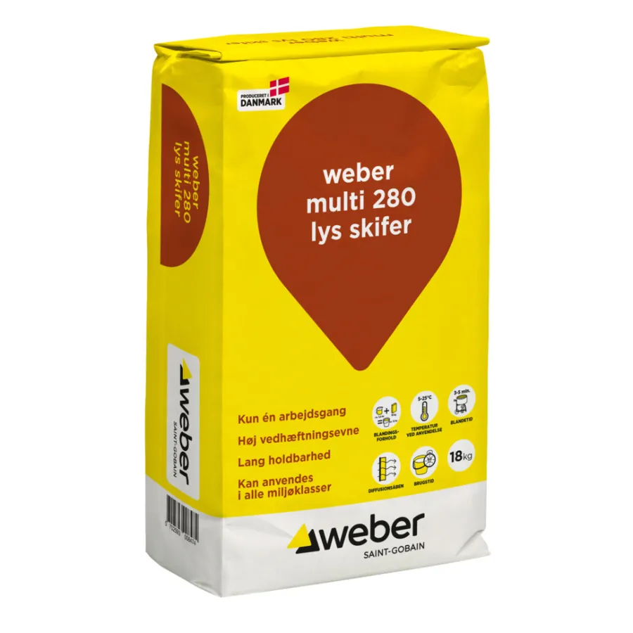 Weber Saint-Gobain Cement & Mørtel|Weber Multi 280 Farvet hæftemørtel 18 kg Lys skifer