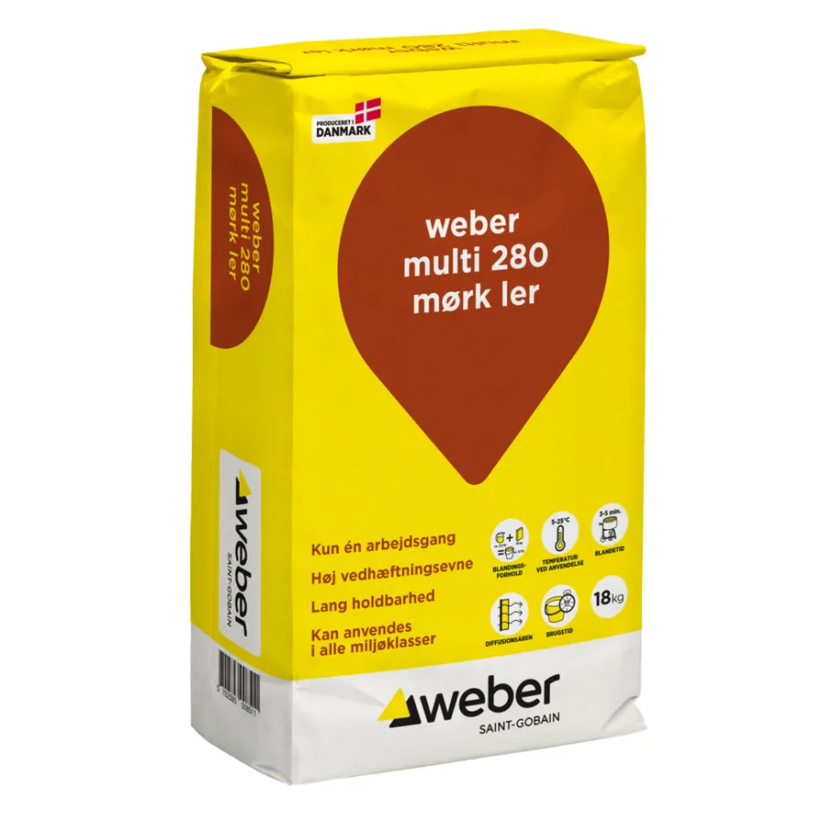 Weber Saint-Gobain Cement & Mørtel|Weber Multi 280 Farvet hæftemørtel 18 kg Mørk ler